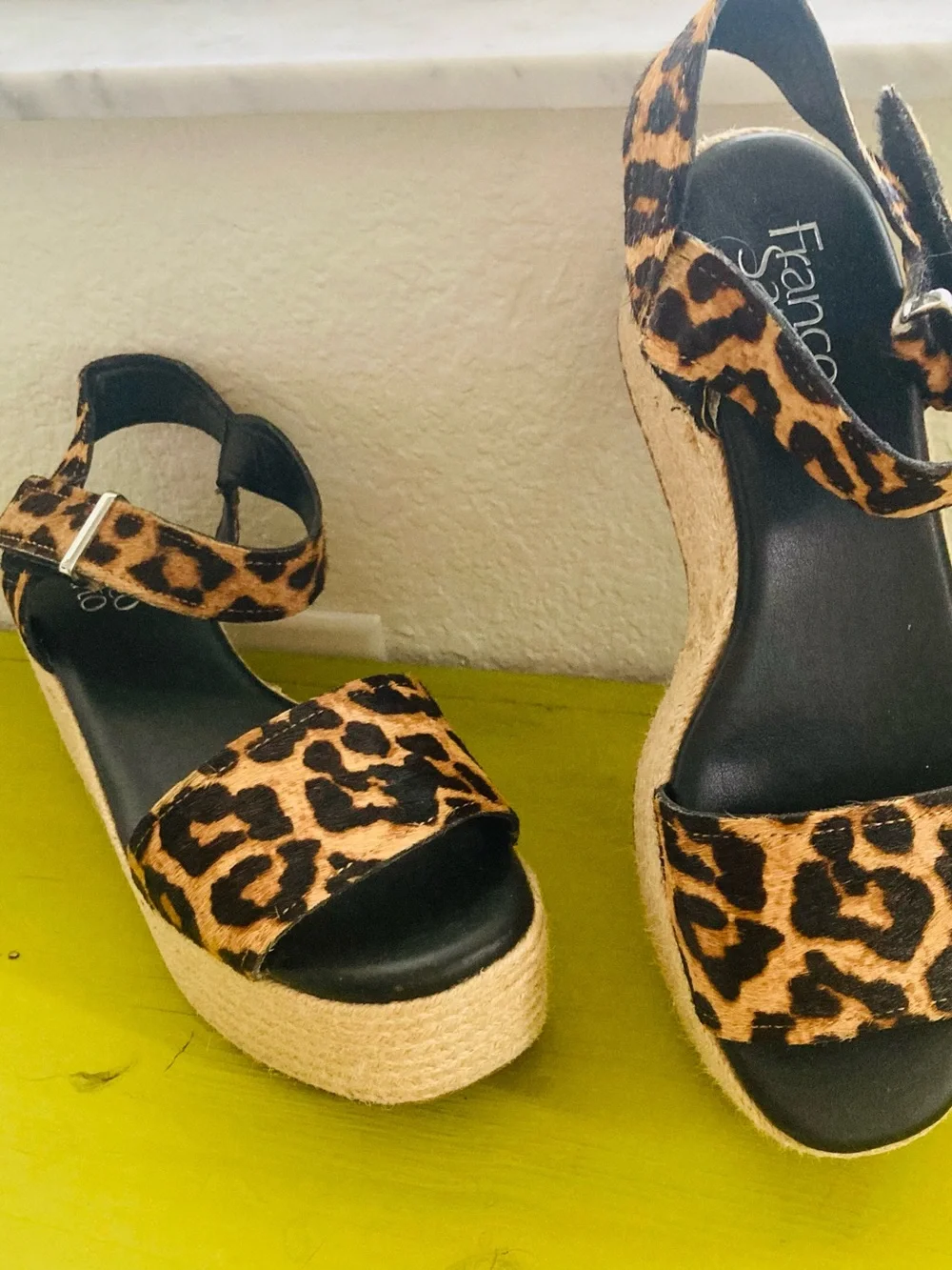 Franco Sarto Leopard Espadrille Platform Sandals - Black & Tan